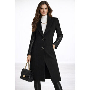 NEW Milly Wool-Blend Faux-Leather Sleeve Coat Size S